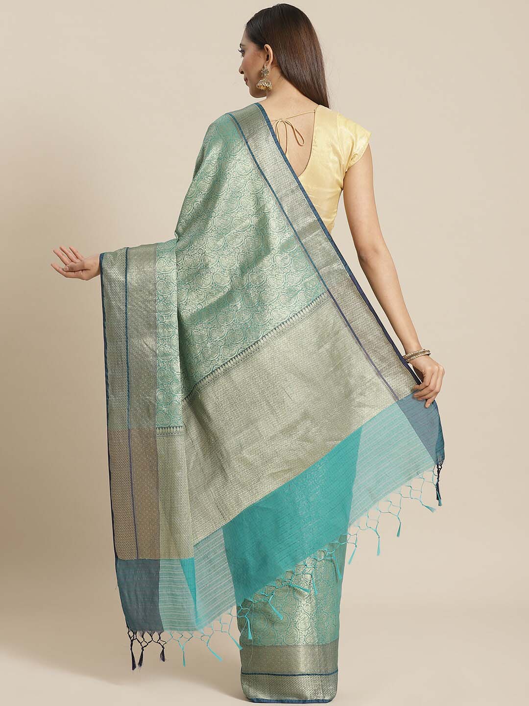 Indethnic Banarasi Green Woven Design Traditional Wear Saree - View 3