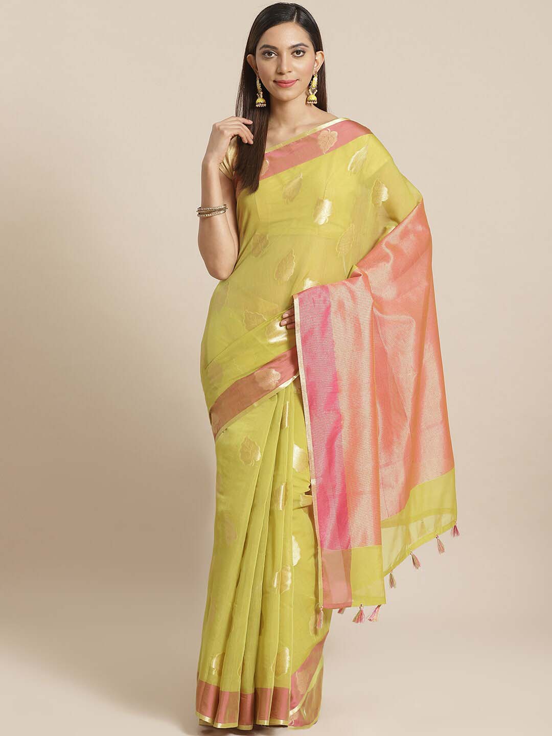 Indethnic Banarasi Green Woven Design Daily Wear Saree - View 1