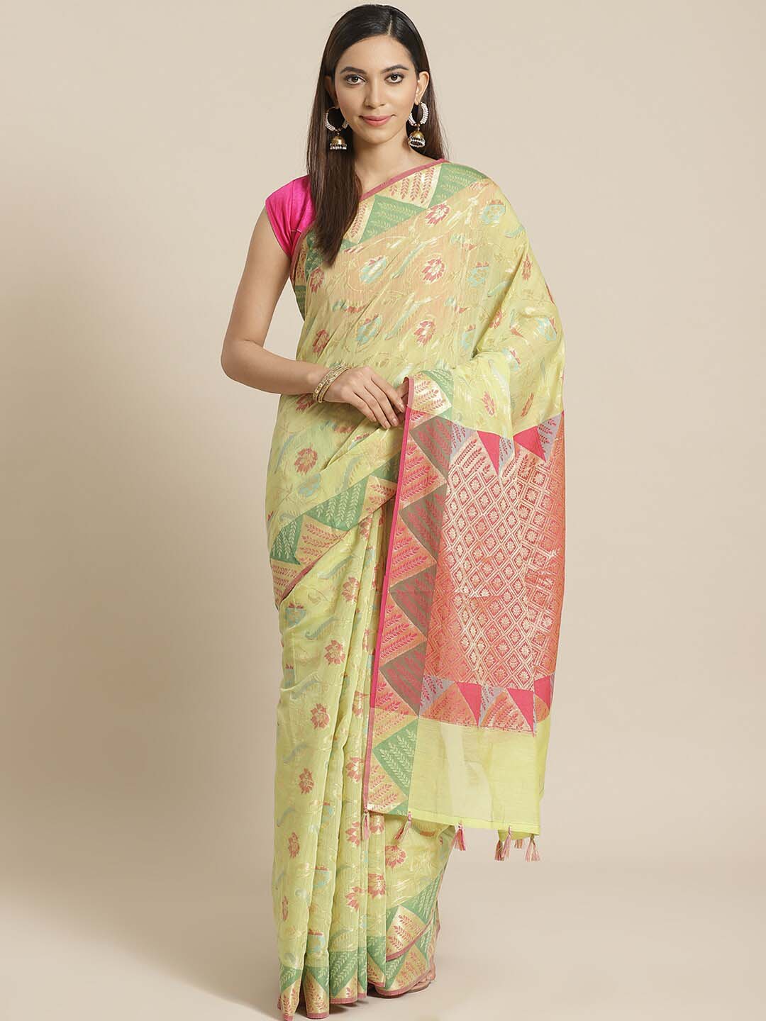 Indethnic Banarasi Green Woven Design Festive Wear Saree - View 1