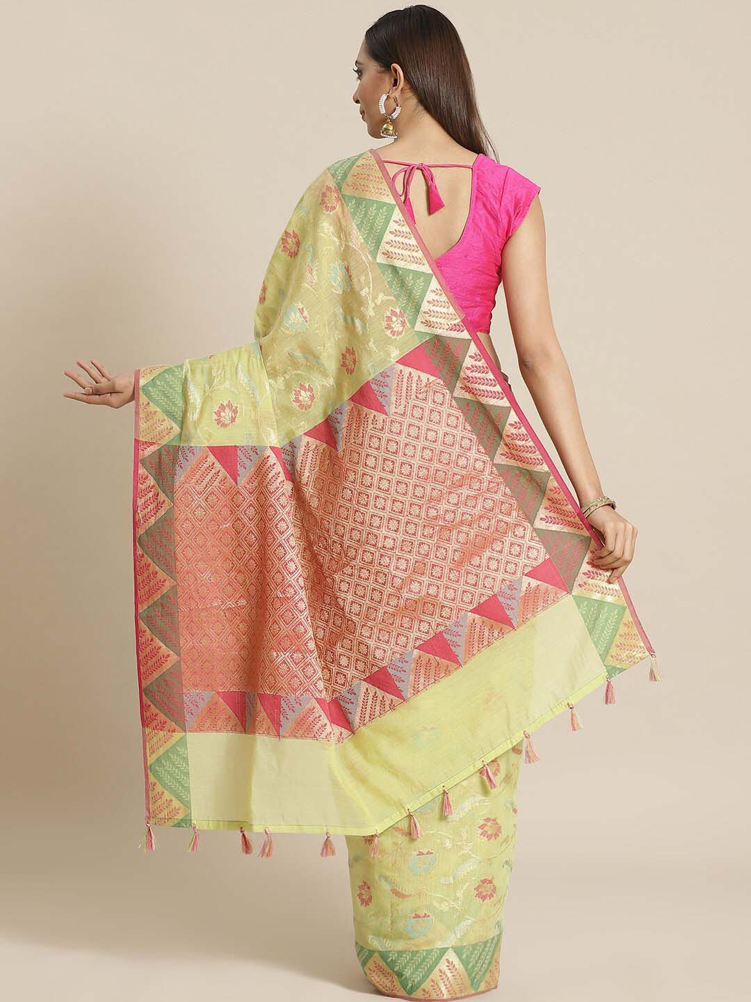 Indethnic Banarasi Green Woven Design Festive Wear Saree - View 3