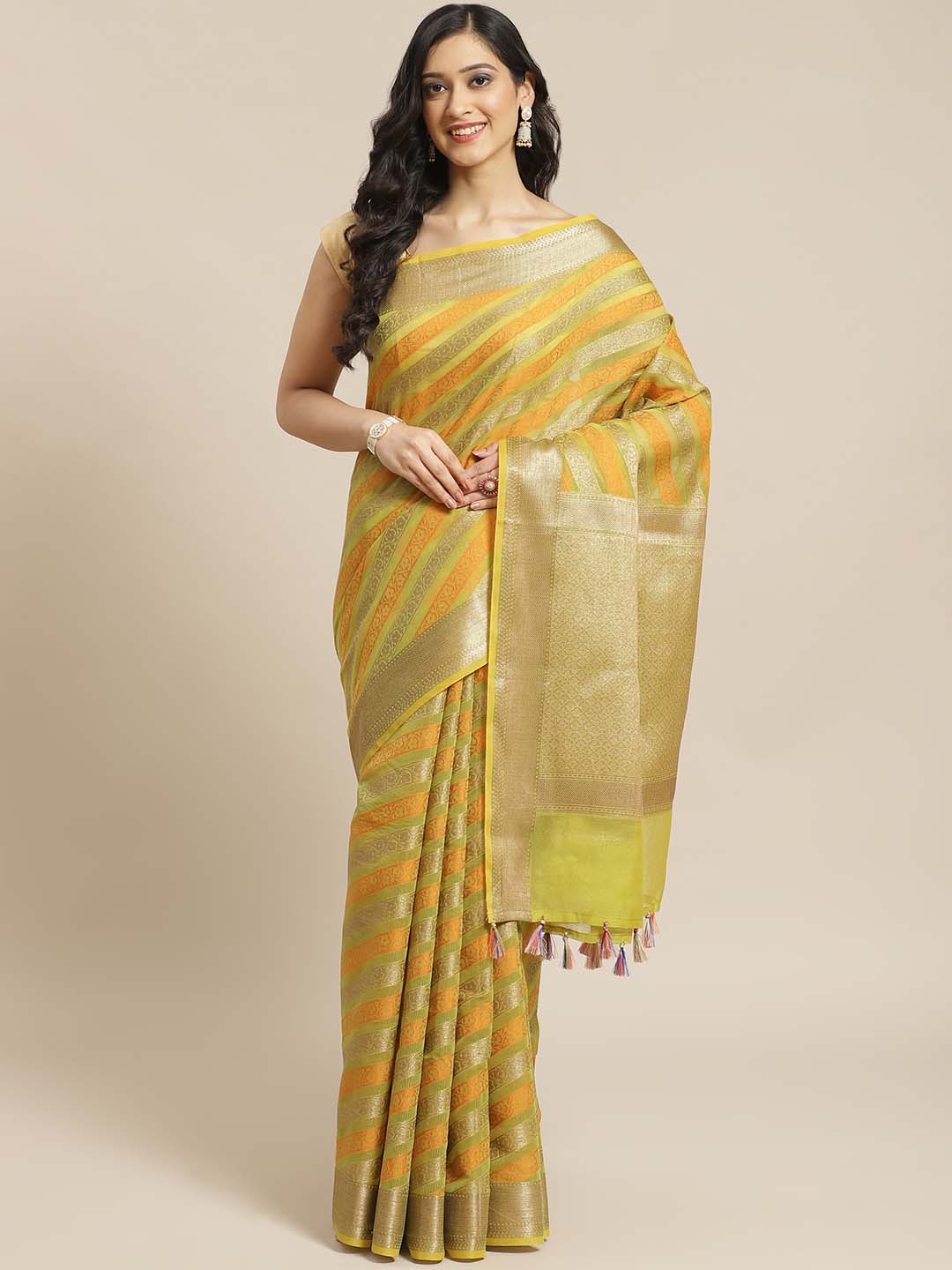 Indethnic Banarasi Green Woven Design Daily Wear Saree - View 1