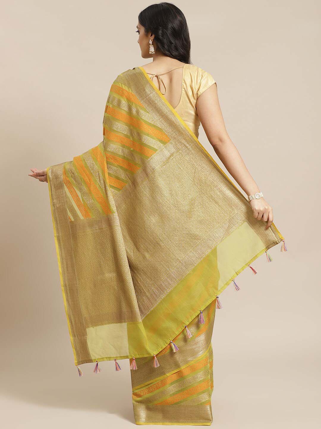 Indethnic Banarasi Green Woven Design Daily Wear Saree - View 2