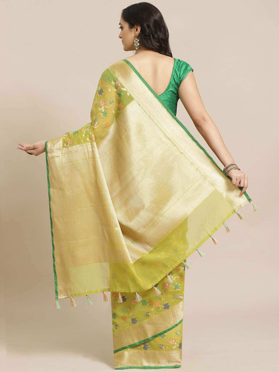 Indethnic Banarasi Green Woven Design Daily Wear Saree - View 2