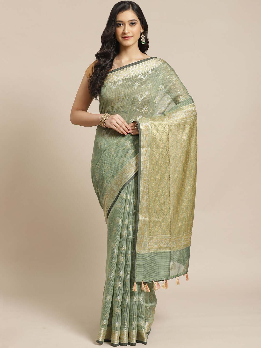Indethnic Banarasi Green Woven Design Traditional Wear Saree - View 1
