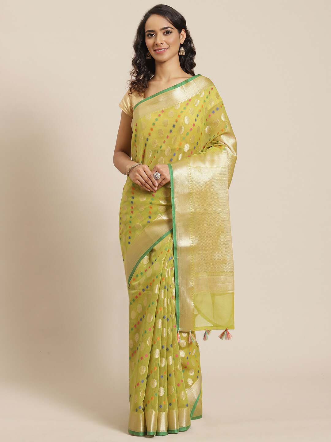 Indethnic Banarasi Green Woven Design Festive Wear Saree - View 1