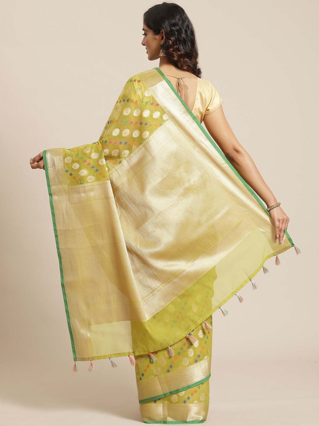 Indethnic Banarasi Green Woven Design Festive Wear Saree - View 3