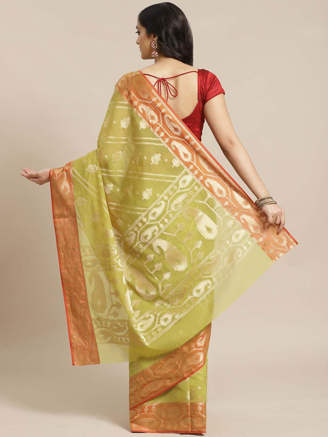 Indethnic Banarasi Green Woven Design Daily Wear Saree - View 3