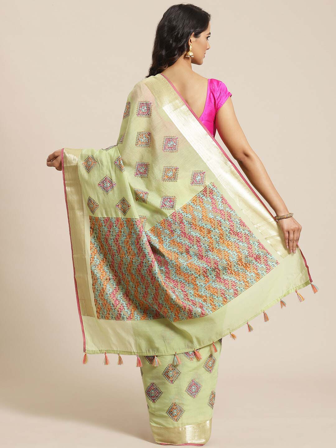 Indethnic Banarasi Green Woven Design Work Wear Saree - View 2