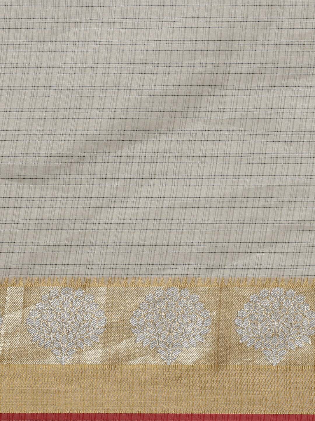 Indethnic Banarasi Grey Checked Work Wear Saree - View 3