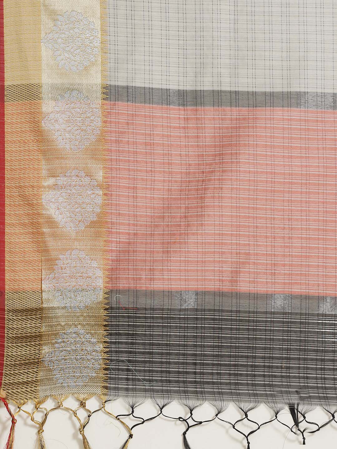 Indethnic Banarasi Grey Checked Work Wear Saree - Saree Detail View