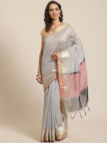 Banarasi Grey Woven Design Work Wear Saree