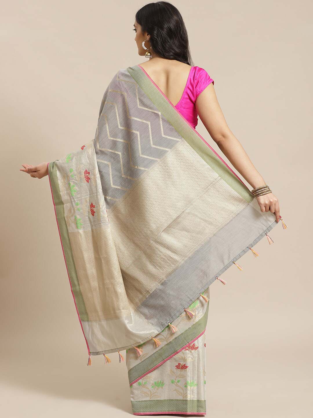 Indethnic Banarasi Grey Woven Design Party Wear Saree - View 2