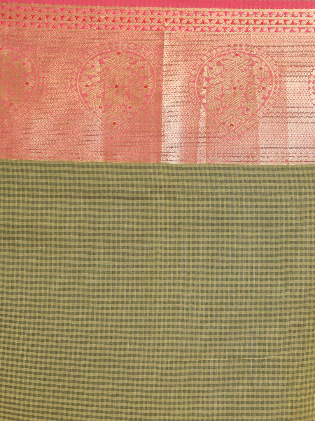 Indethnic Banarasi Lime Green Checked Daily Wear Saree - View 1