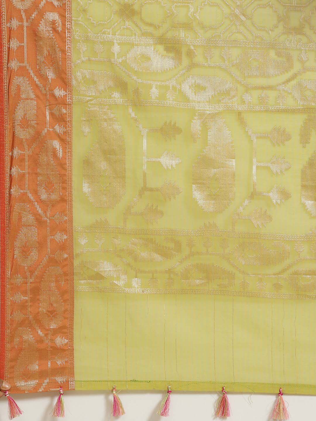 Indethnic Banarasi Lime Green Woven Design Party Wear Saree - Saree Detail View