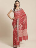 Indethnic Banarasi Maroon Woven Design Work Wear Saree - View 1