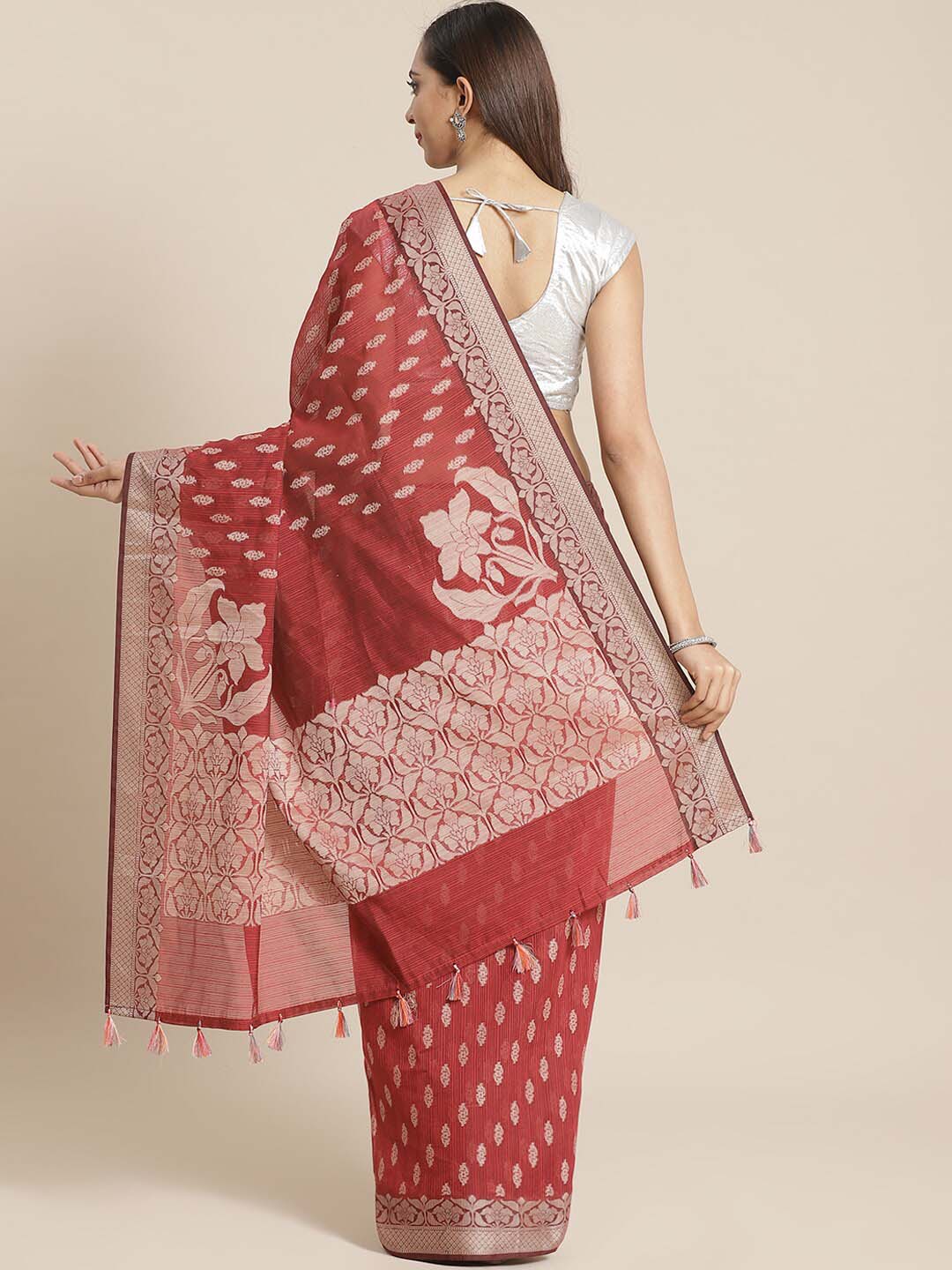 Indethnic Banarasi Maroon Woven Design Work Wear Saree - View 2