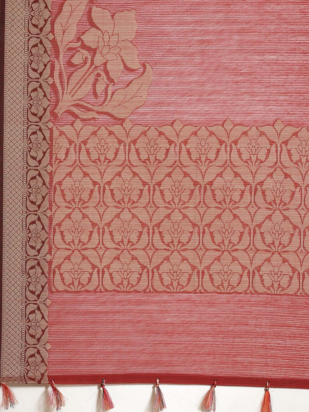 Indethnic Banarasi Maroon Woven Design Work Wear Saree - Saree Detail View