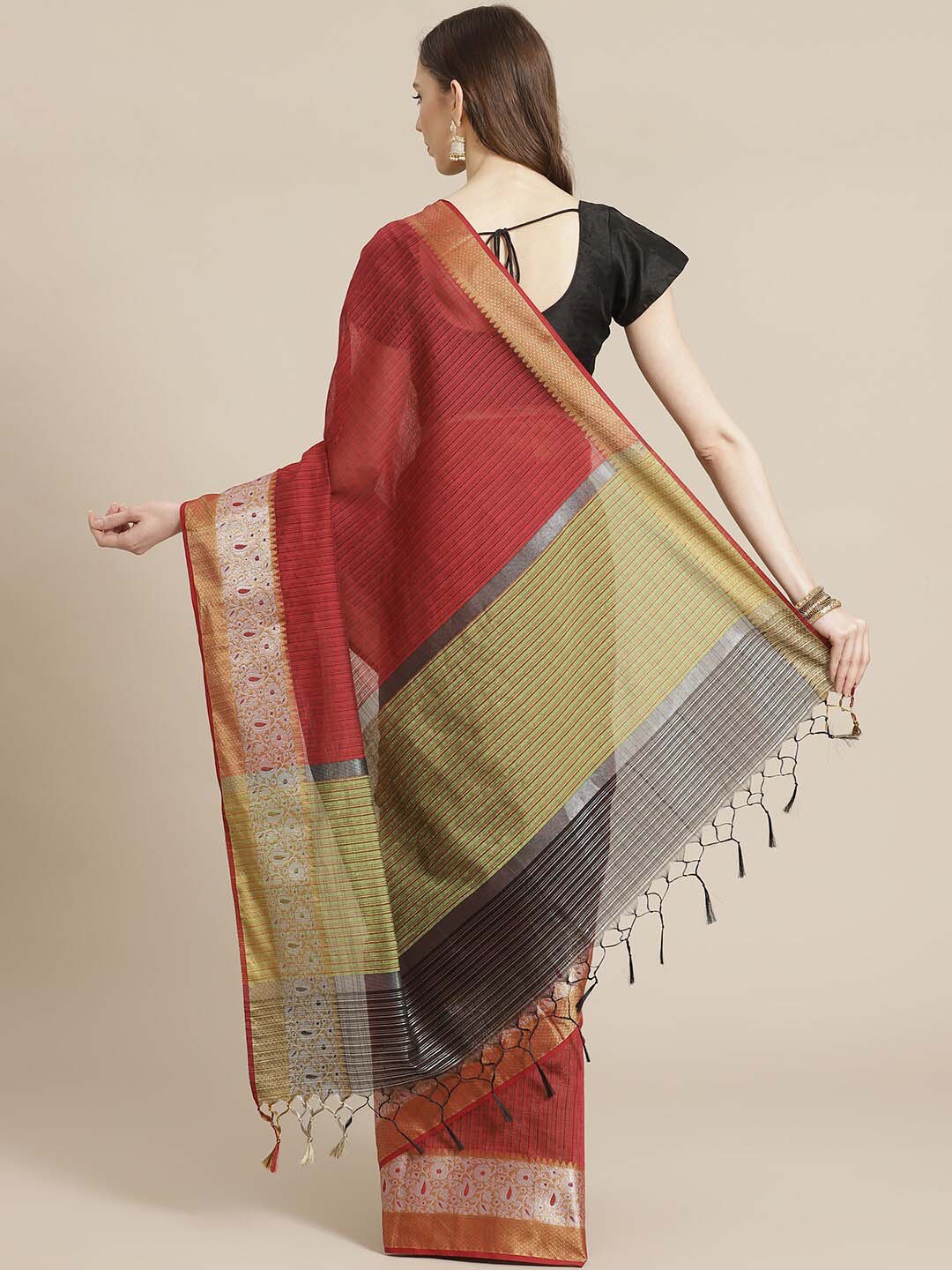 Indethnic Banarasi Maroon Woven Design Work Wear Saree - View 3