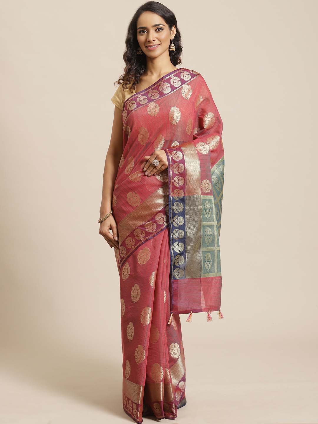 Indethnic Banarasi Maroon Woven Design Work Wear Saree - View 1