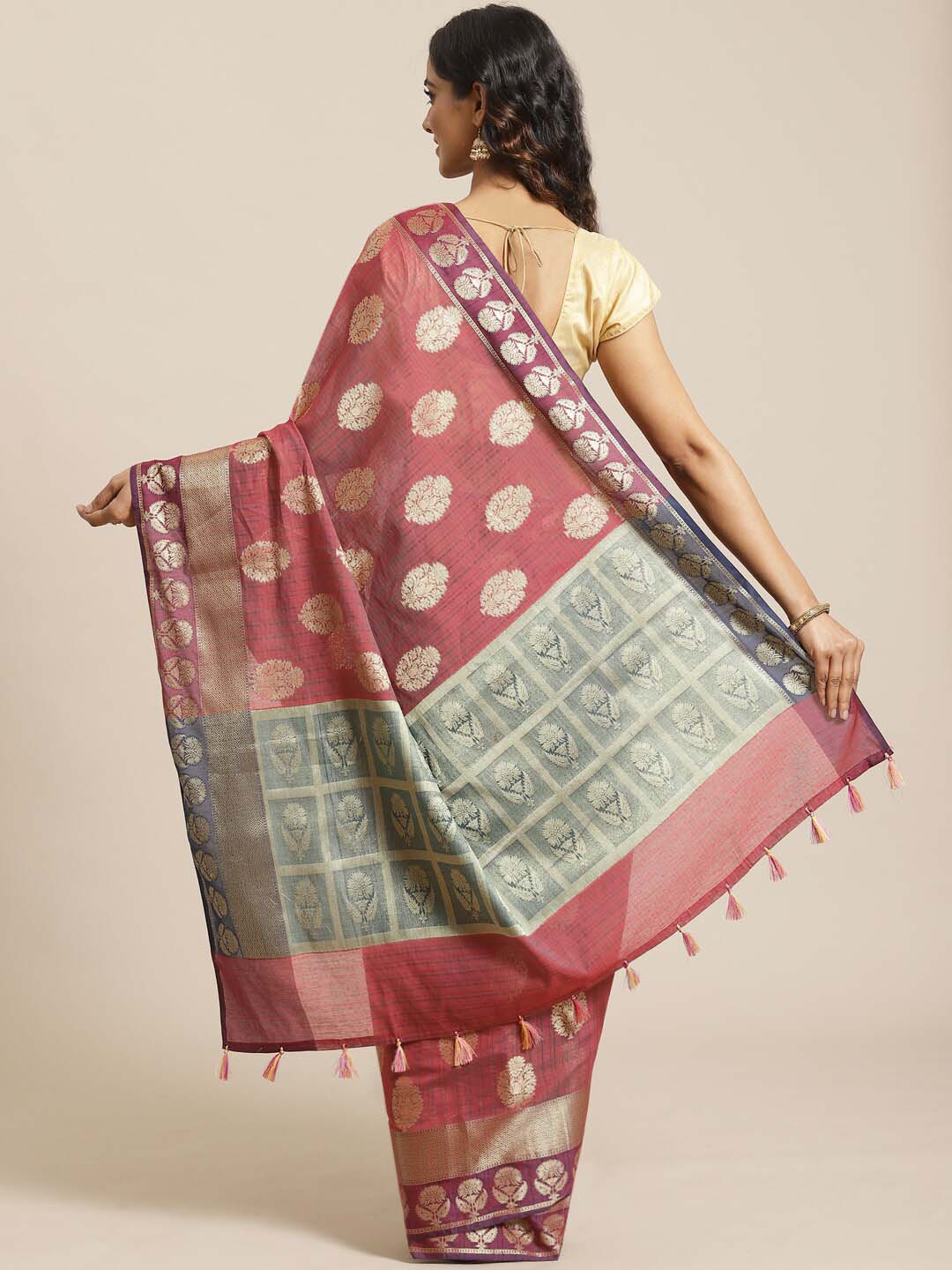 Indethnic Banarasi Maroon Woven Design Work Wear Saree - View 2