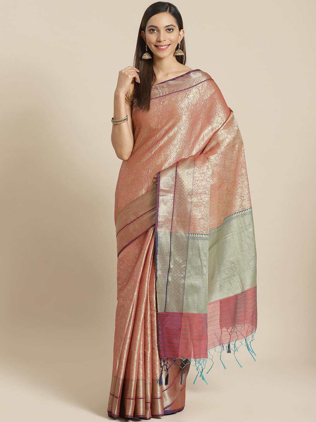 Indethnic Banarasi Maroon Woven Design Traditional Wear Saree - View 1