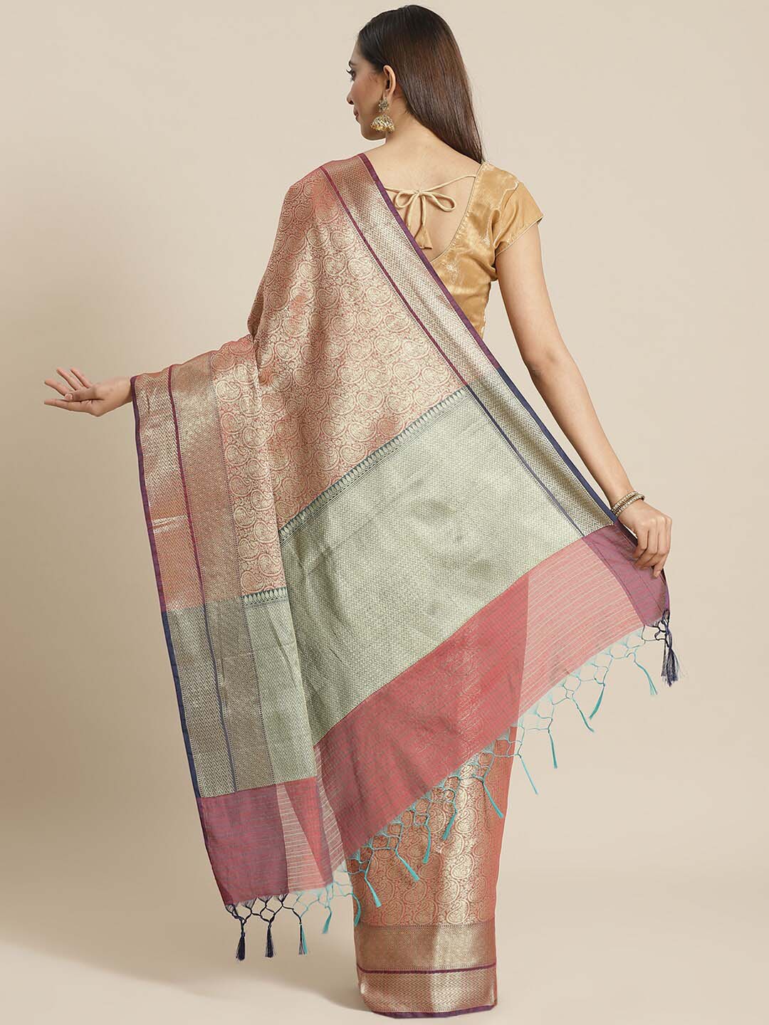 Indethnic Banarasi Maroon Woven Design Traditional Wear Saree - View 3