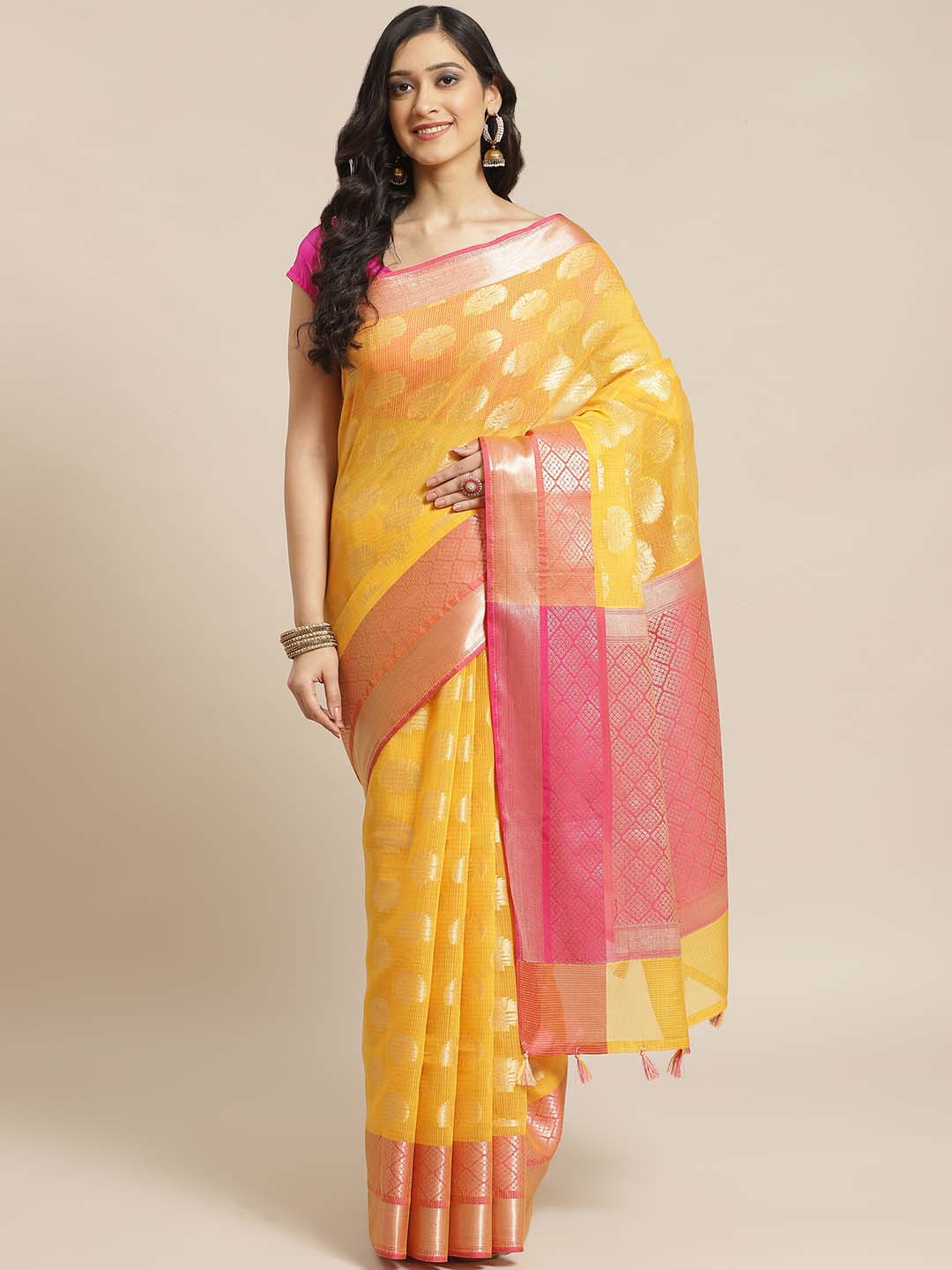 Indethnic Banarasi Mustard Woven Design Daily Wear Saree - View 1