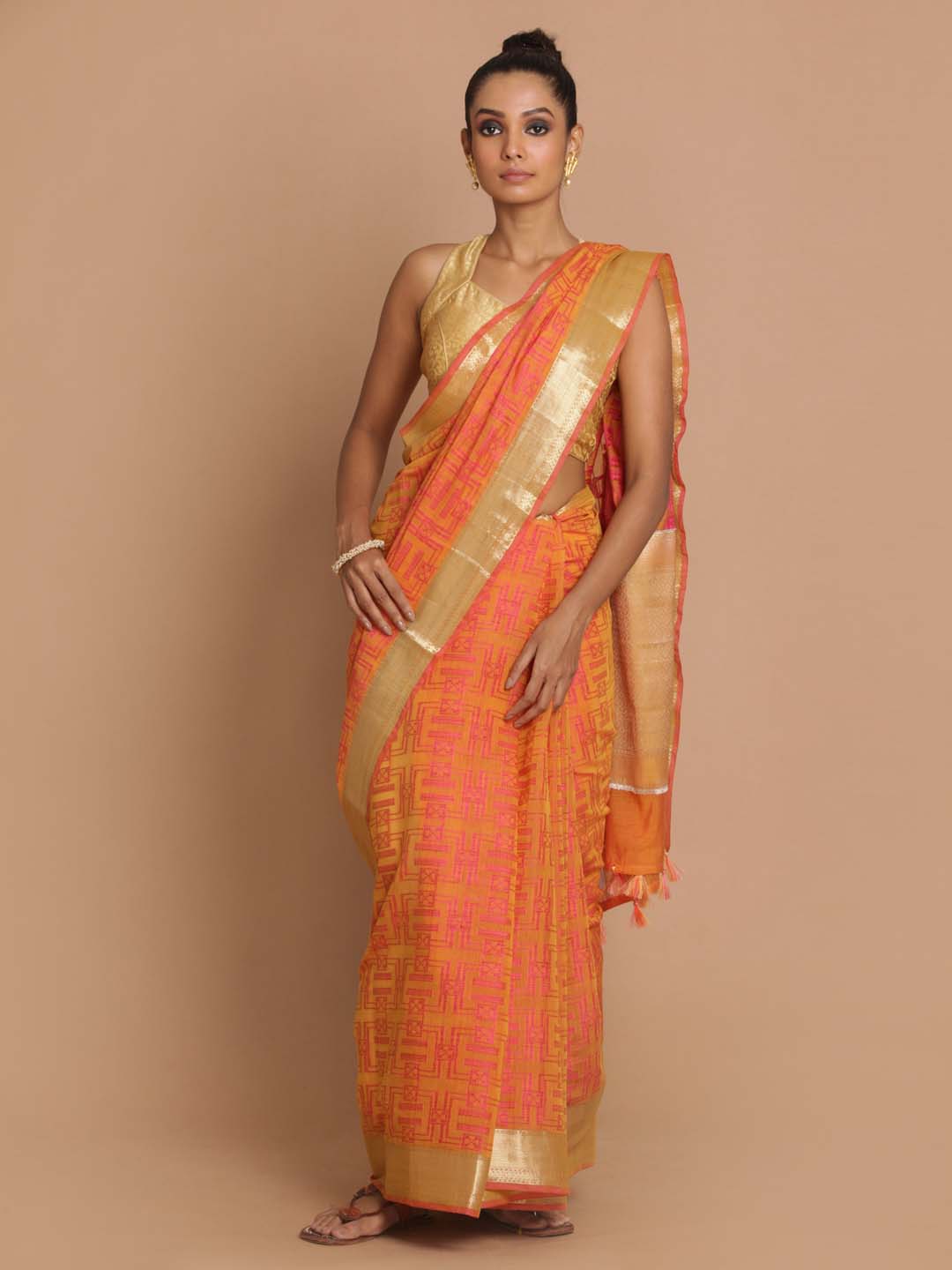 Indethnic Banarasi Mustard Woven Design Festive Wear Saree - View 1