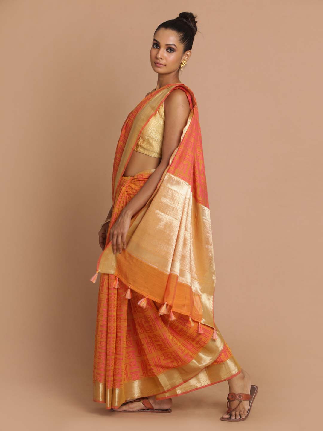 Indethnic Banarasi Mustard Woven Design Festive Wear Saree - View 2
