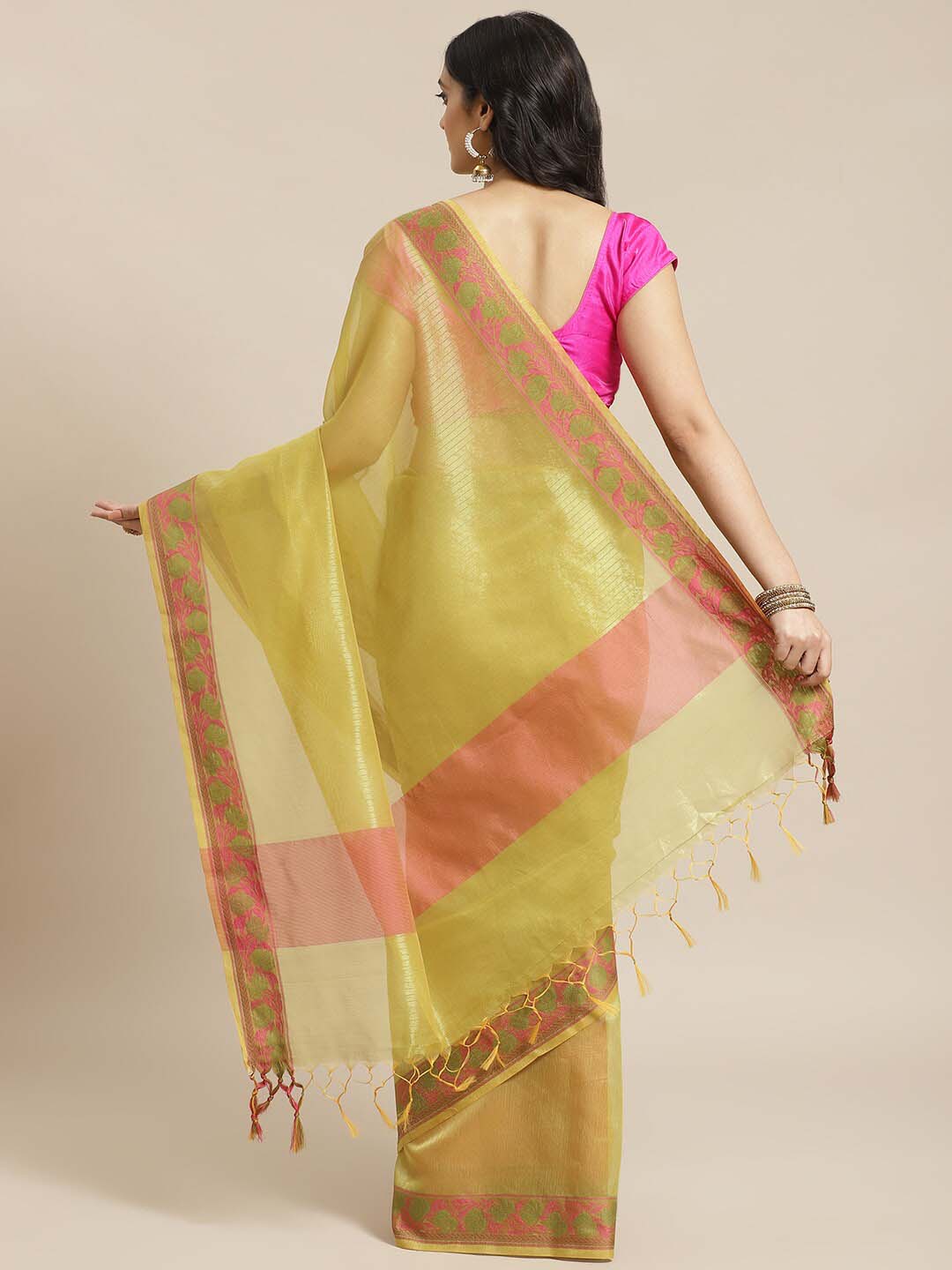 Indethnic Banarasi Olive Woven Design Work Wear Saree - View 3