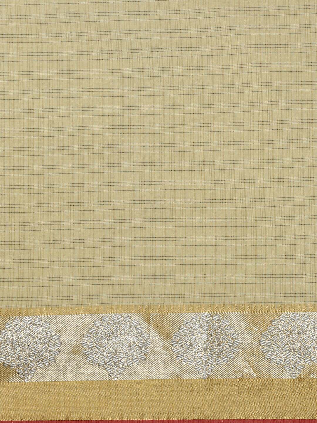 Indethnic Banarasi Olive Checked Work Wear Saree - View 3