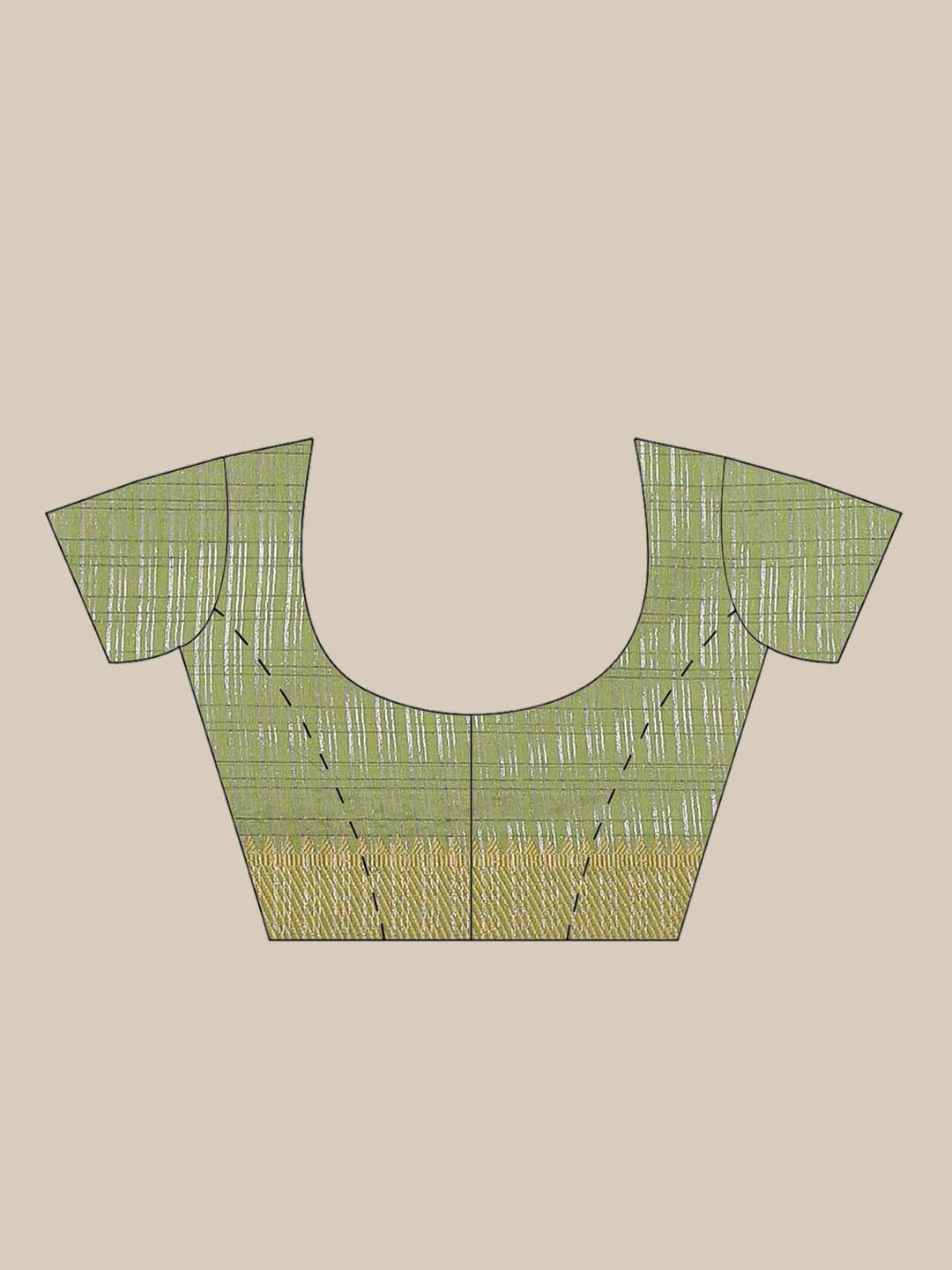 Indethnic Banarasi Olive Checked Work Wear Saree - Blouse Piece View