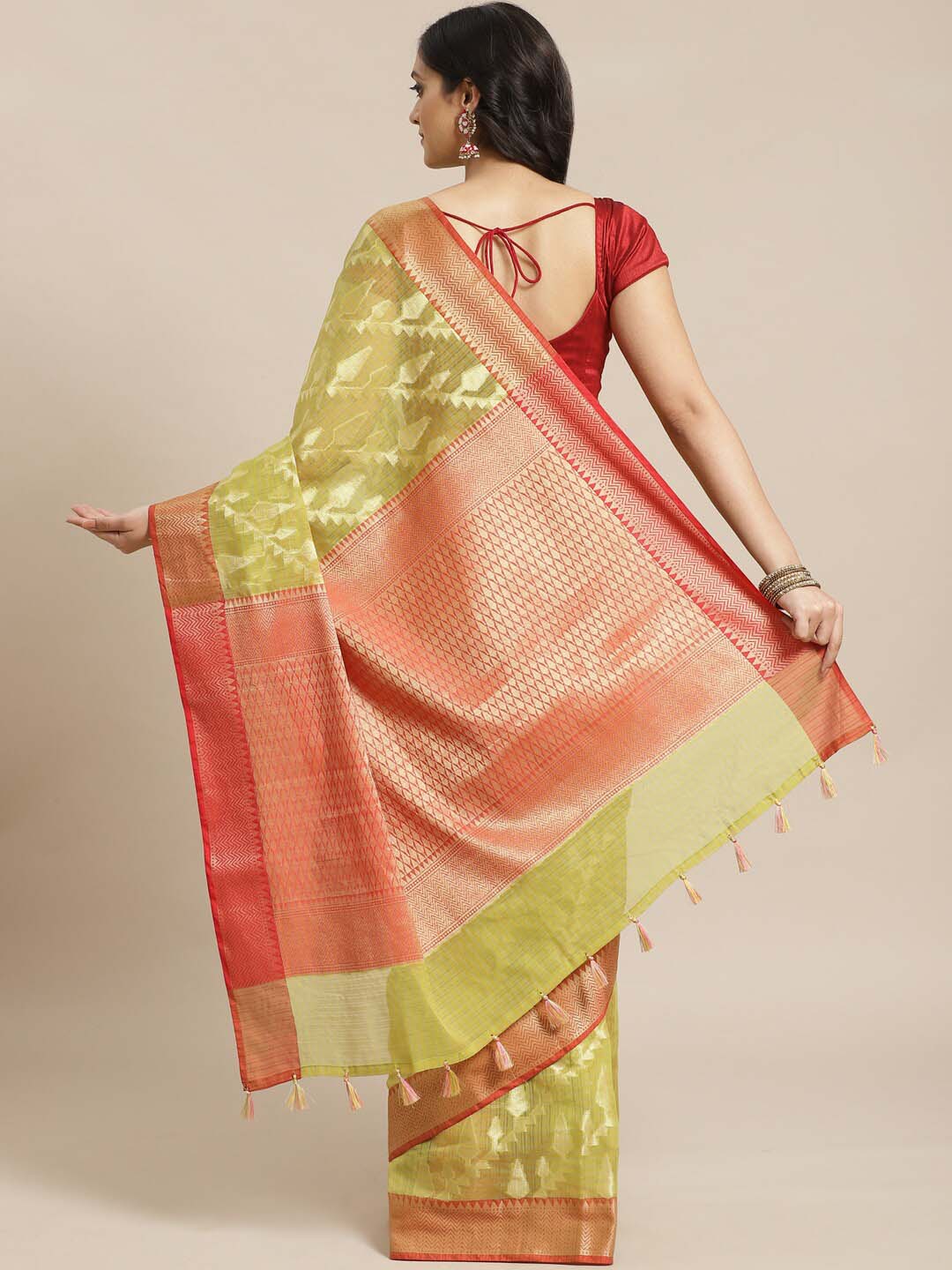 Indethnic Banarasi Olive Woven Design Festive Wear Saree - View 2