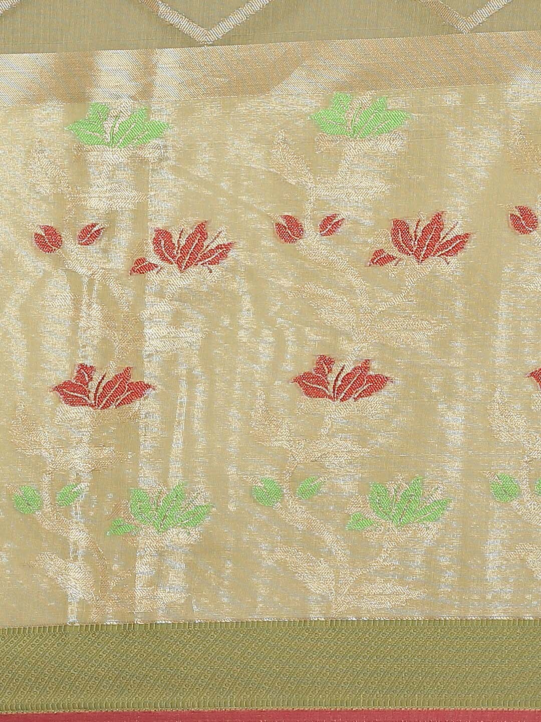 Indethnic Banarasi Olive Woven Design Party Wear Saree - View 3