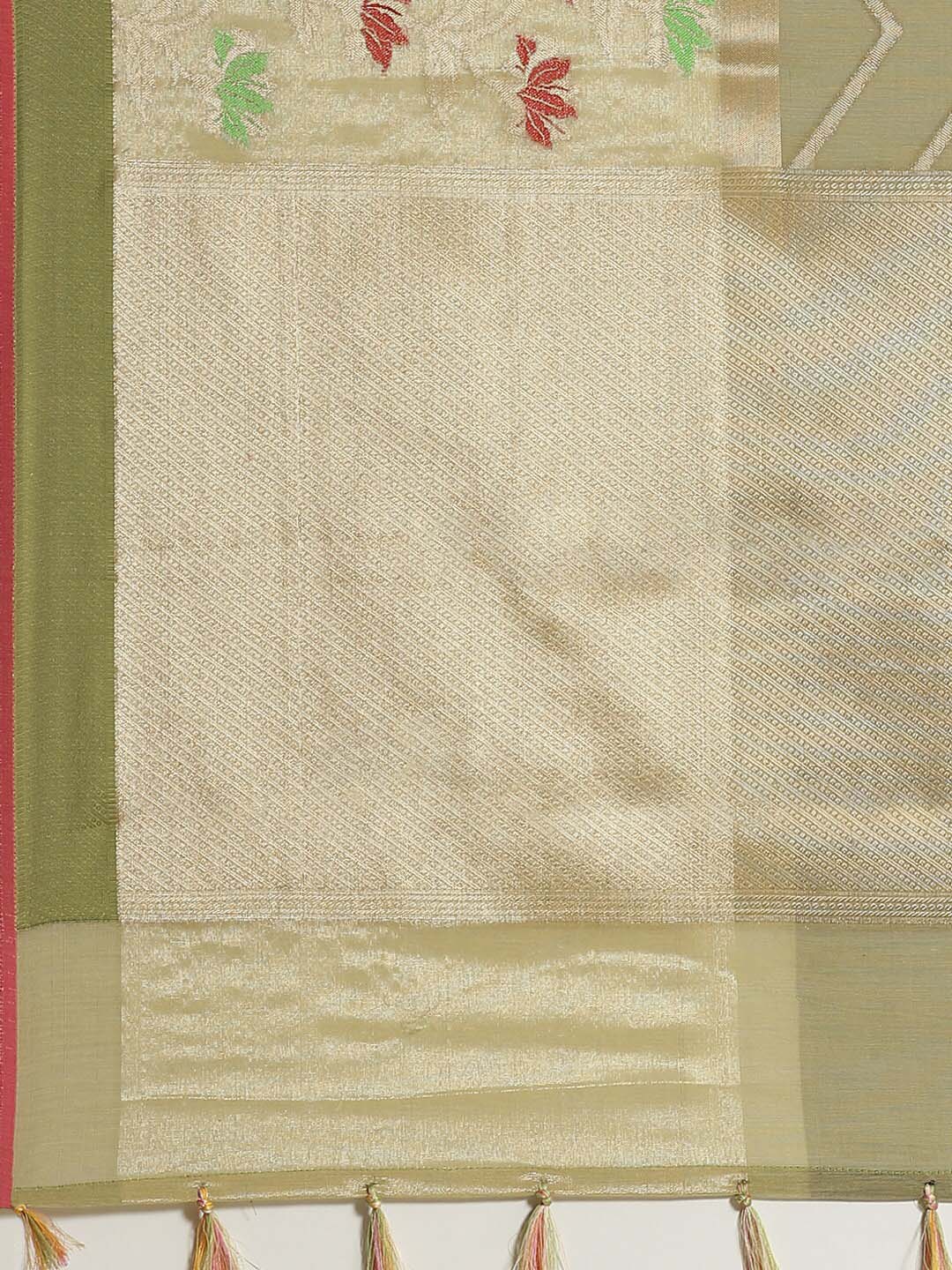 Indethnic Banarasi Olive Woven Design Party Wear Saree - Saree Detail View