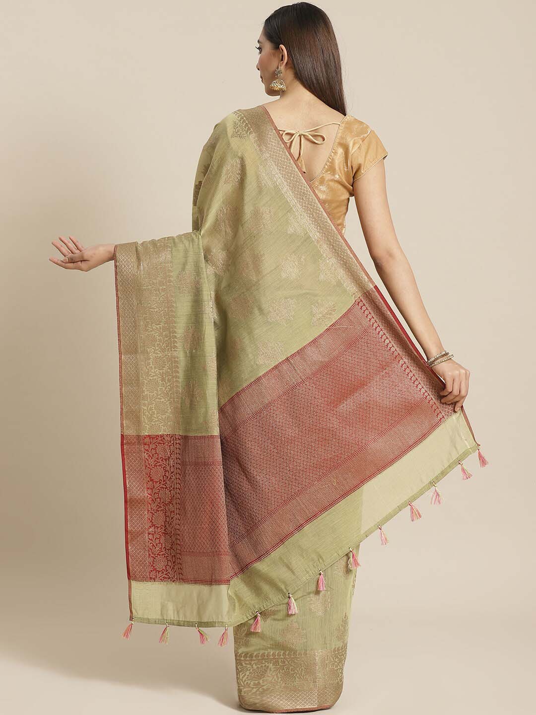 Indethnic Banarasi Olive Woven Design Party Wear Saree - View 2