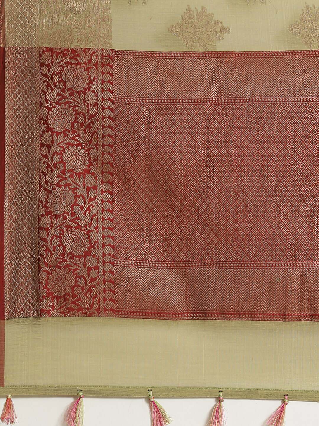 Indethnic Banarasi Olive Woven Design Party Wear Saree - Saree Detail View