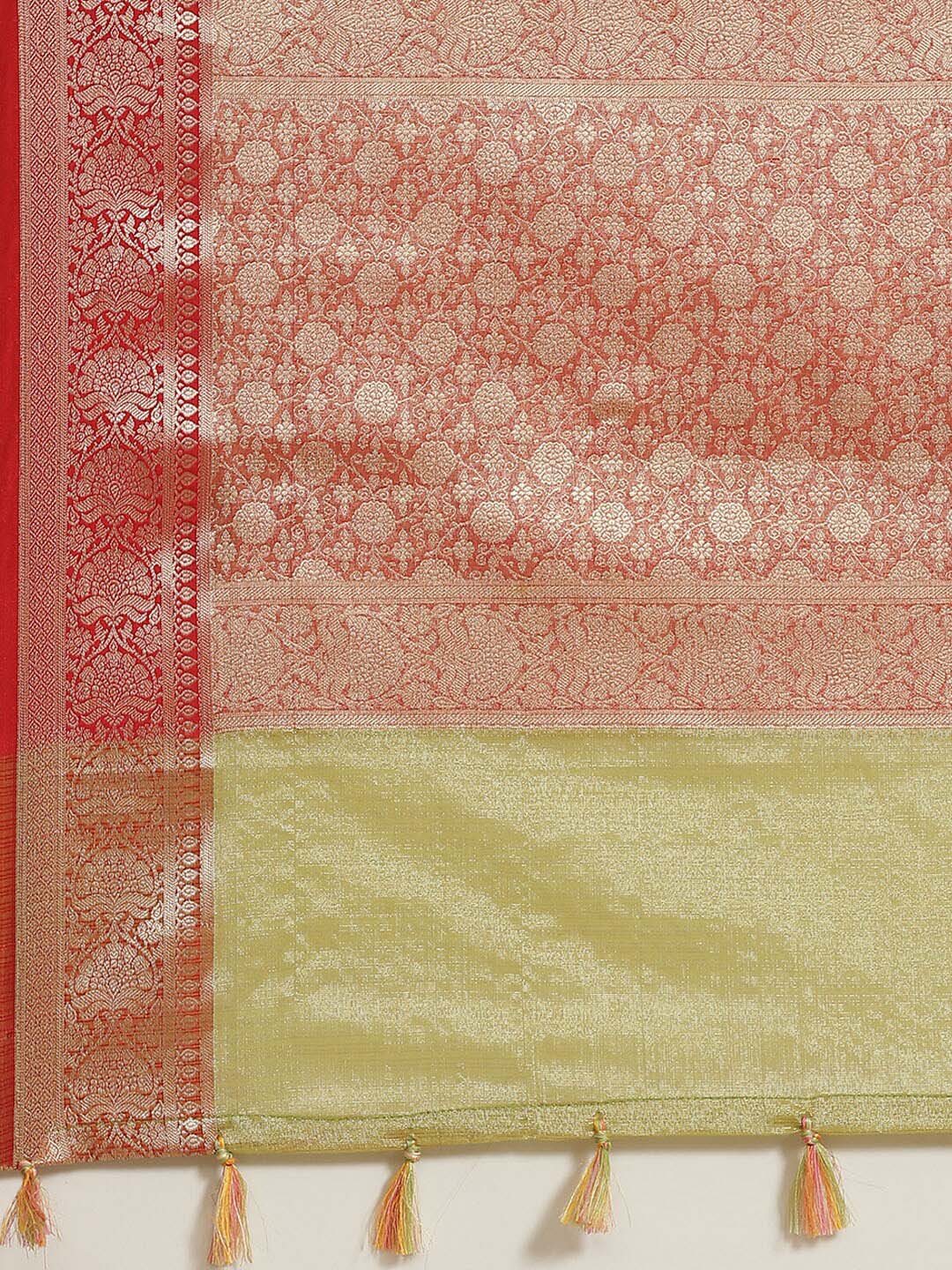 Indethnic Banarasi Olive Woven Design Festive Wear Saree - Saree Detail View