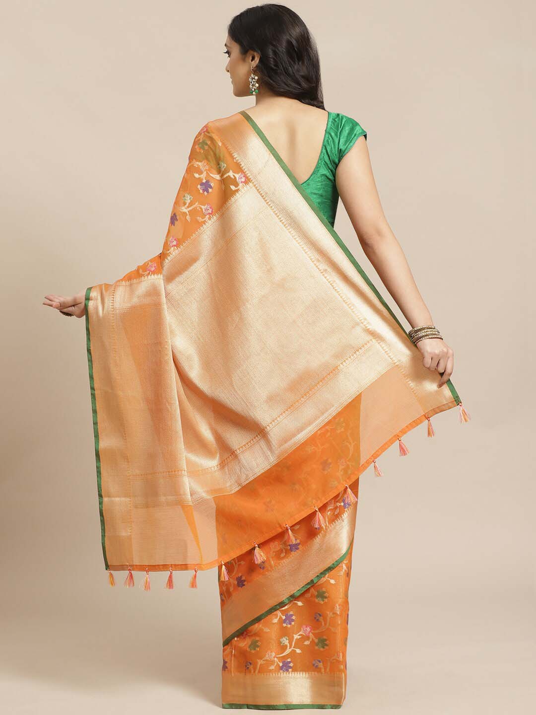 Indethnic Banarasi Orange Woven Design Daily Wear Saree - View 2