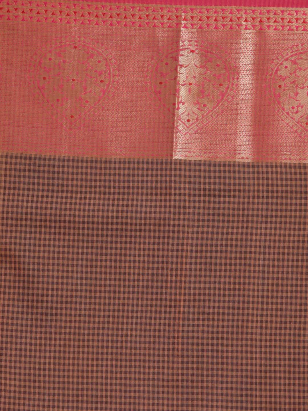 Indethnic Banarasi Peach Checked Daily Wear Saree - Saree Detail View