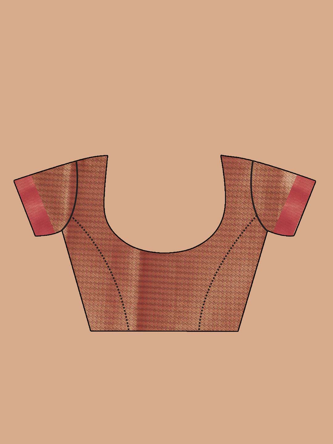 Indethnic Banarasi Peach Checked Daily Wear Saree - Blouse Piece View