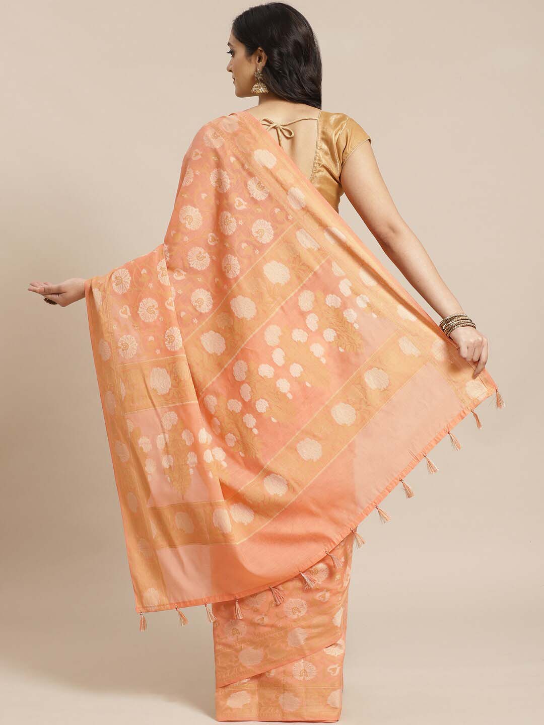 Indethnic Banarasi Peach Woven Design Work Wear Saree - View 2