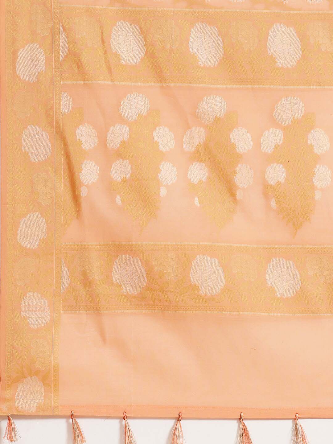 Indethnic Banarasi Peach Woven Design Work Wear Saree - Saree Detail View