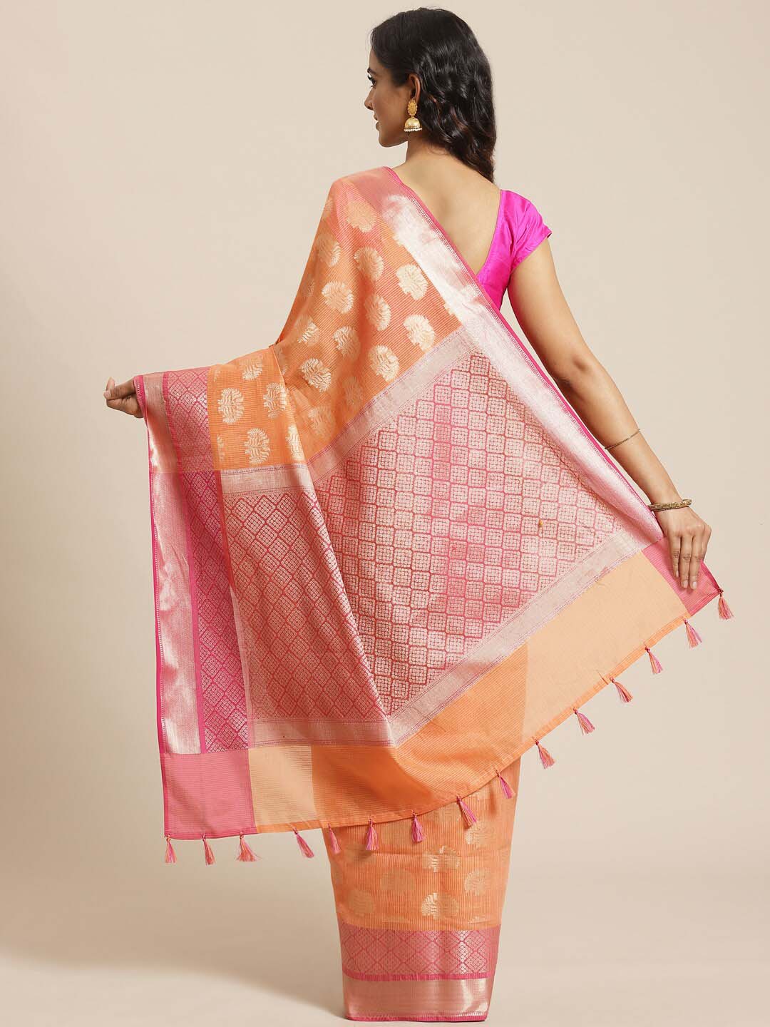 Indethnic Banarasi Peach Woven Design Daily Wear Saree - View 2