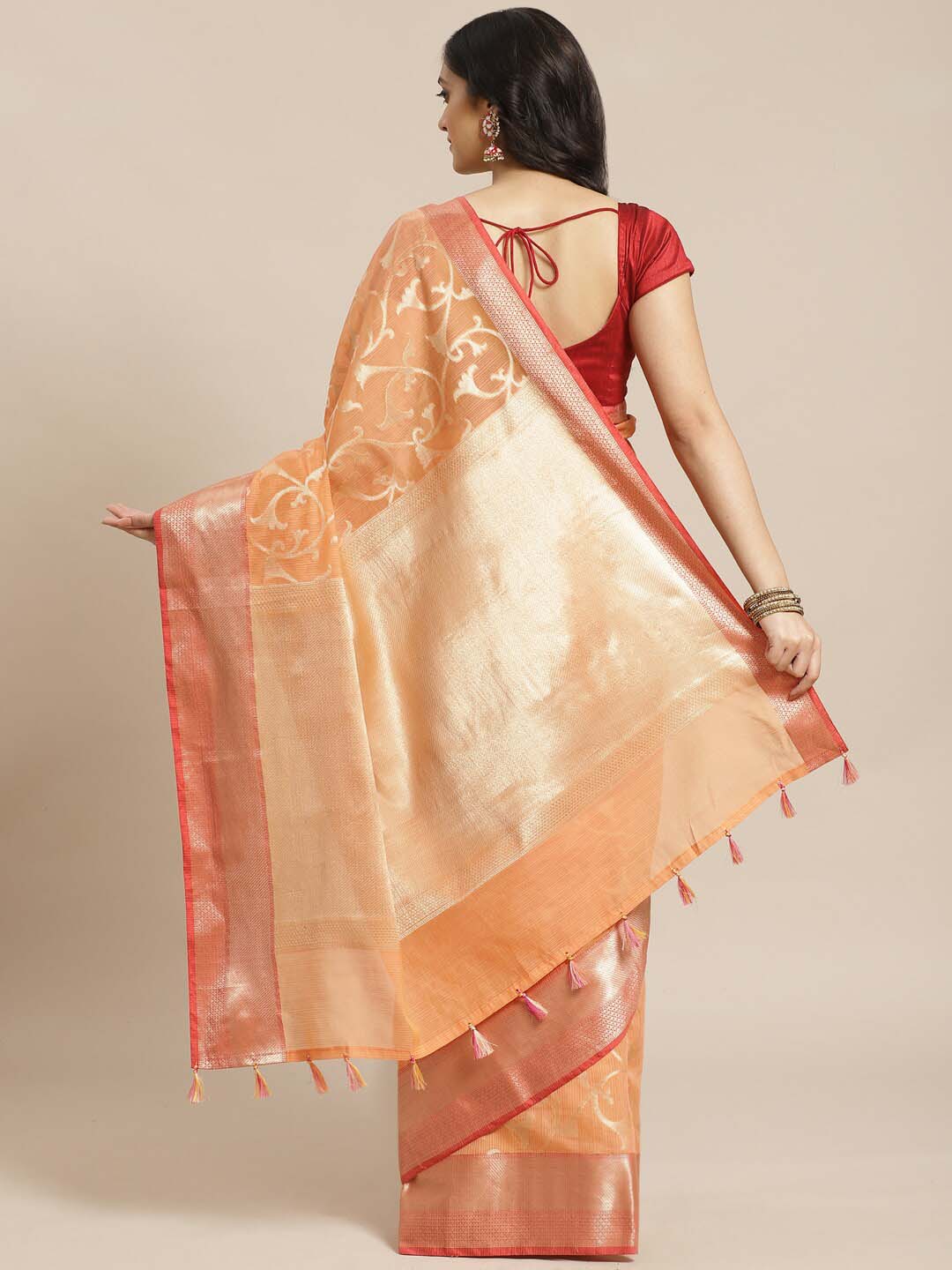 Indethnic Banarasi Peach Woven Design Festive Wear Saree - View 2