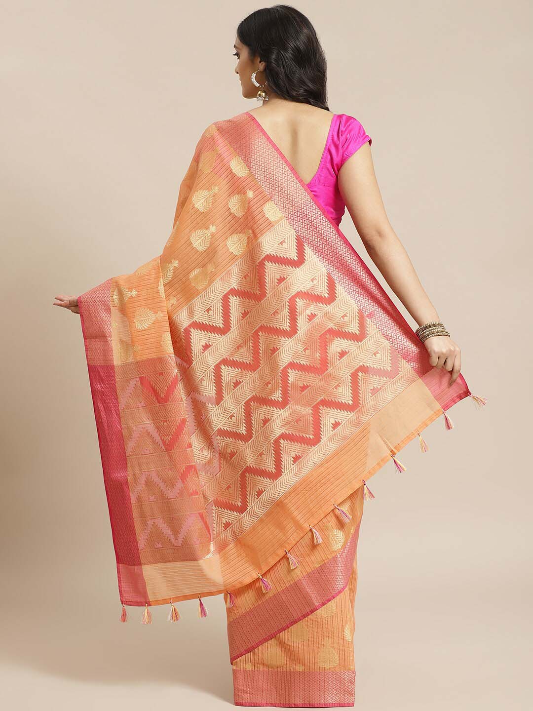 Indethnic Banarasi Peach Woven Design Festive Wear Saree - View 2