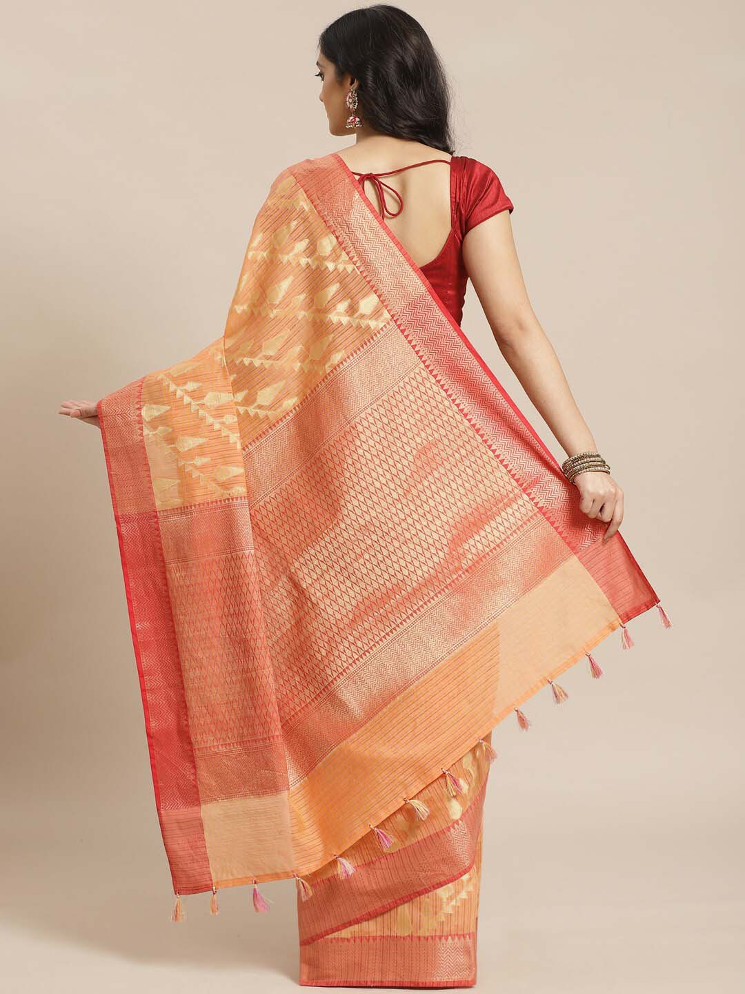 Indethnic Banarasi Peach Woven Design Festive Wear Saree - View 2