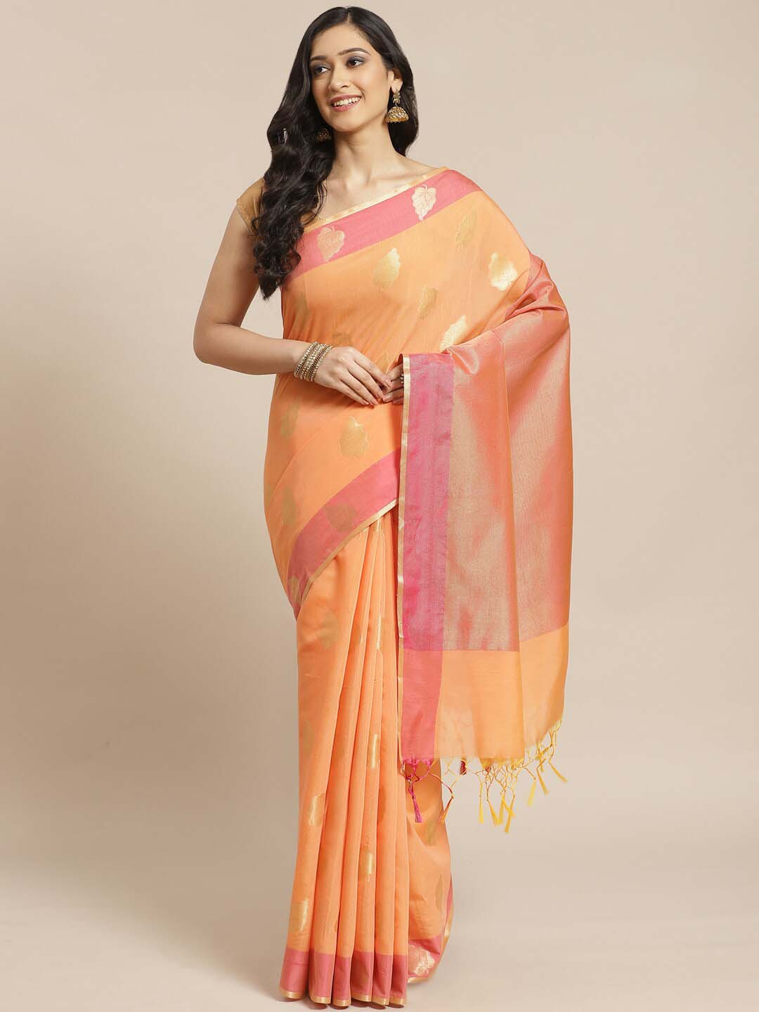 Indethnic Banarasi Peach Woven Design Daily Wear Saree - View 1