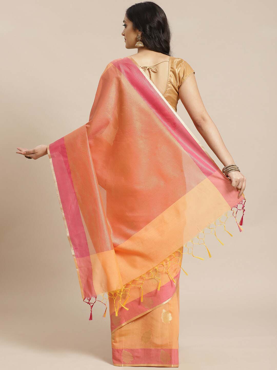 Indethnic Banarasi Peach Woven Design Daily Wear Saree - View 3