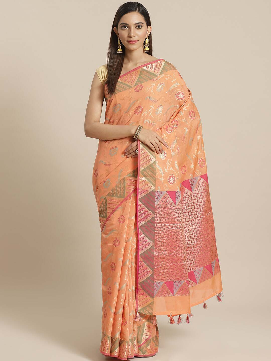 Indethnic Banarasi Peach Woven Design Festive Wear Saree - View 1